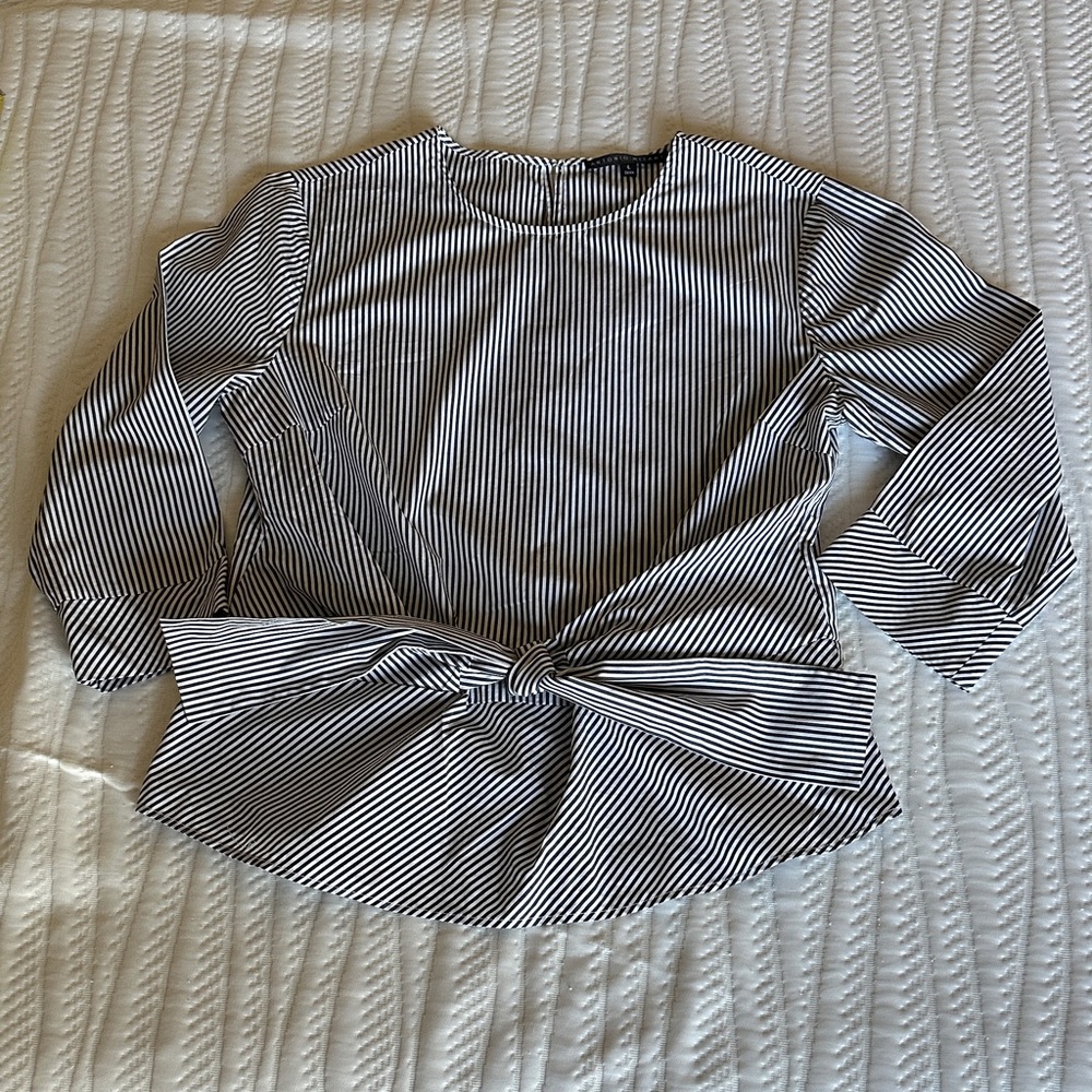 ANTONIO MELANI Black and White Striped Blouse